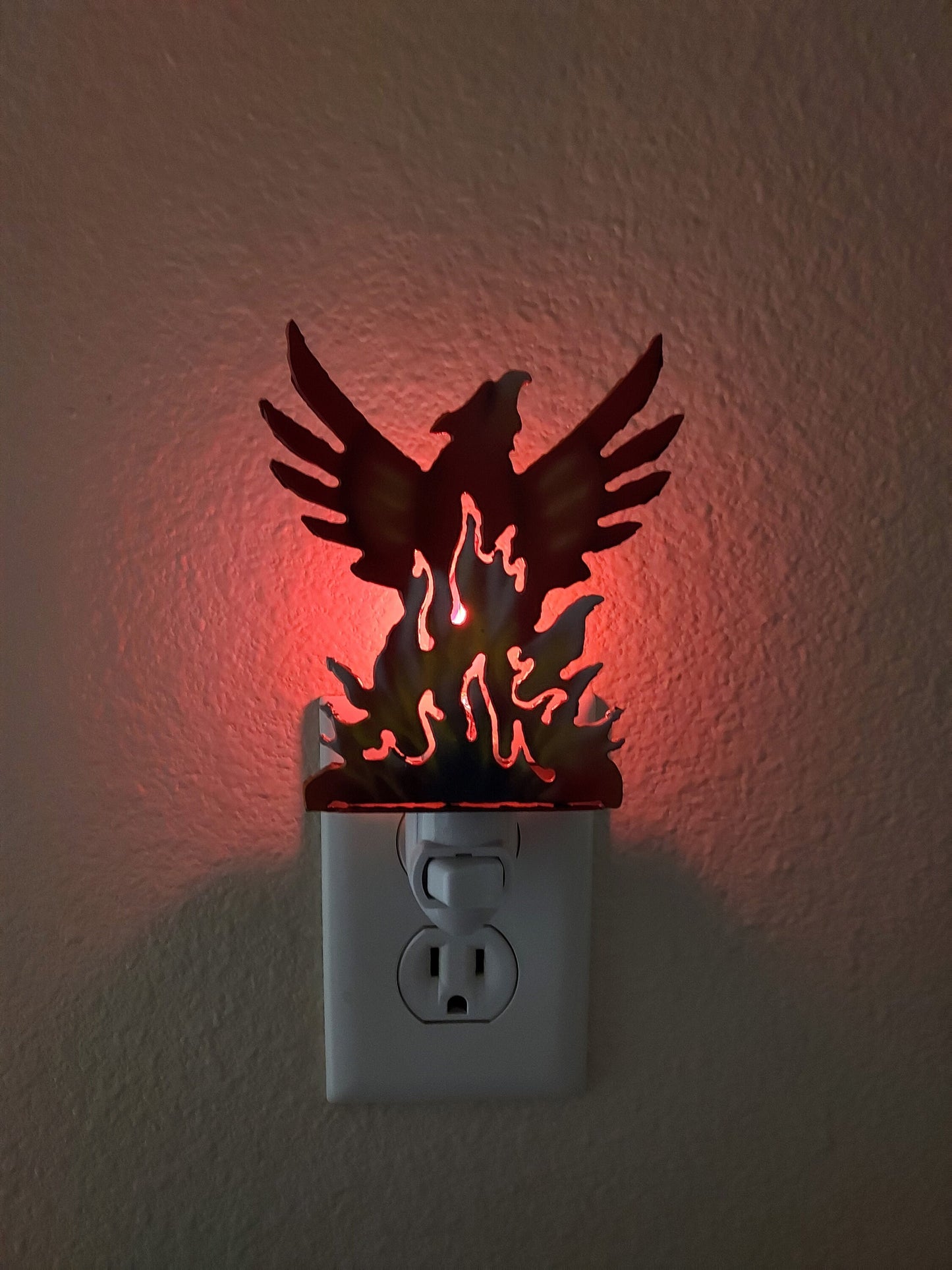 Phoenix Night Light made out of Airbrushed Steel with Flickering Flame Bulb 1 week sale