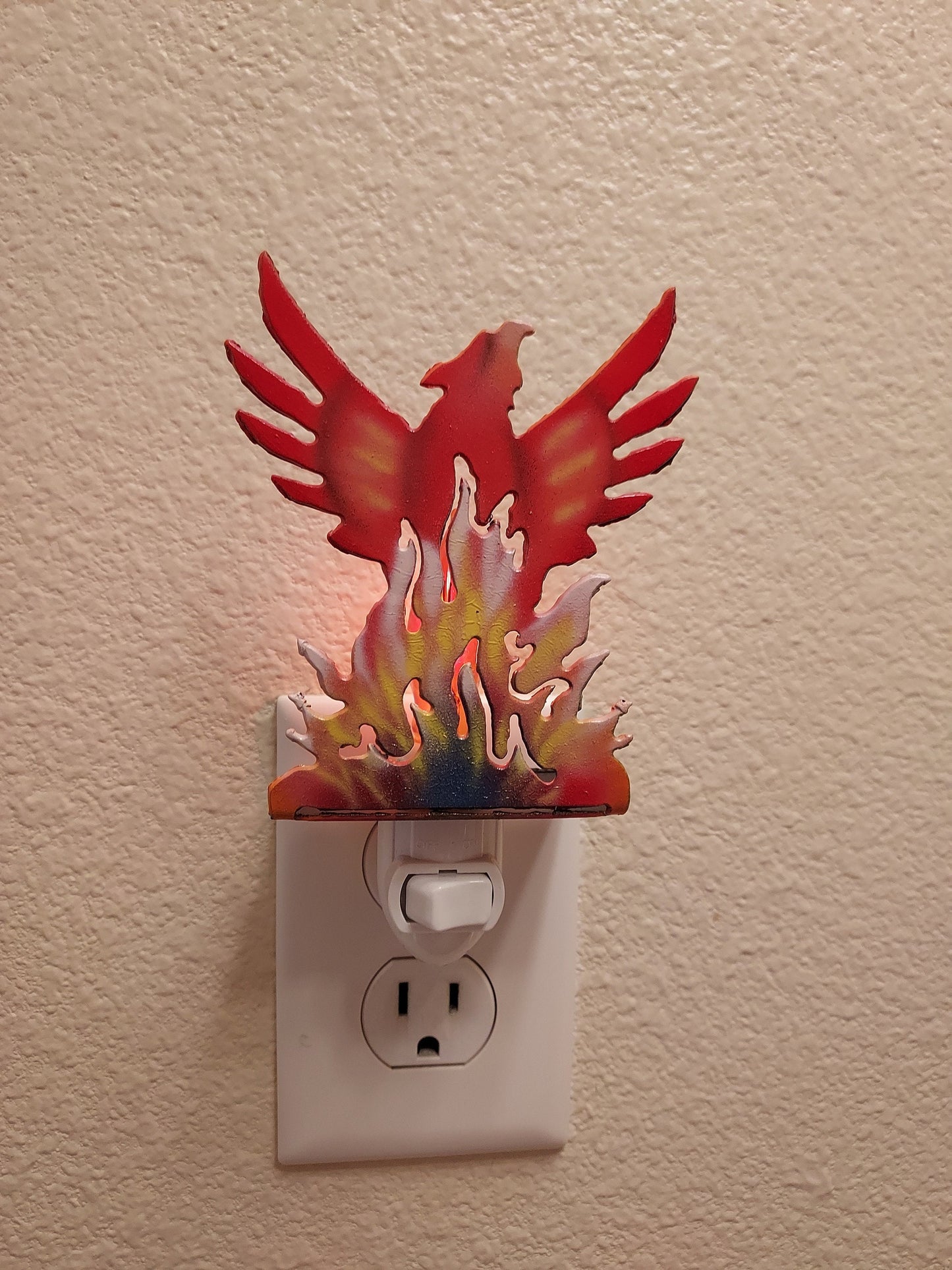 Phoenix Night Light made out of Airbrushed Steel with Flickering Flame Bulb 1 week sale
