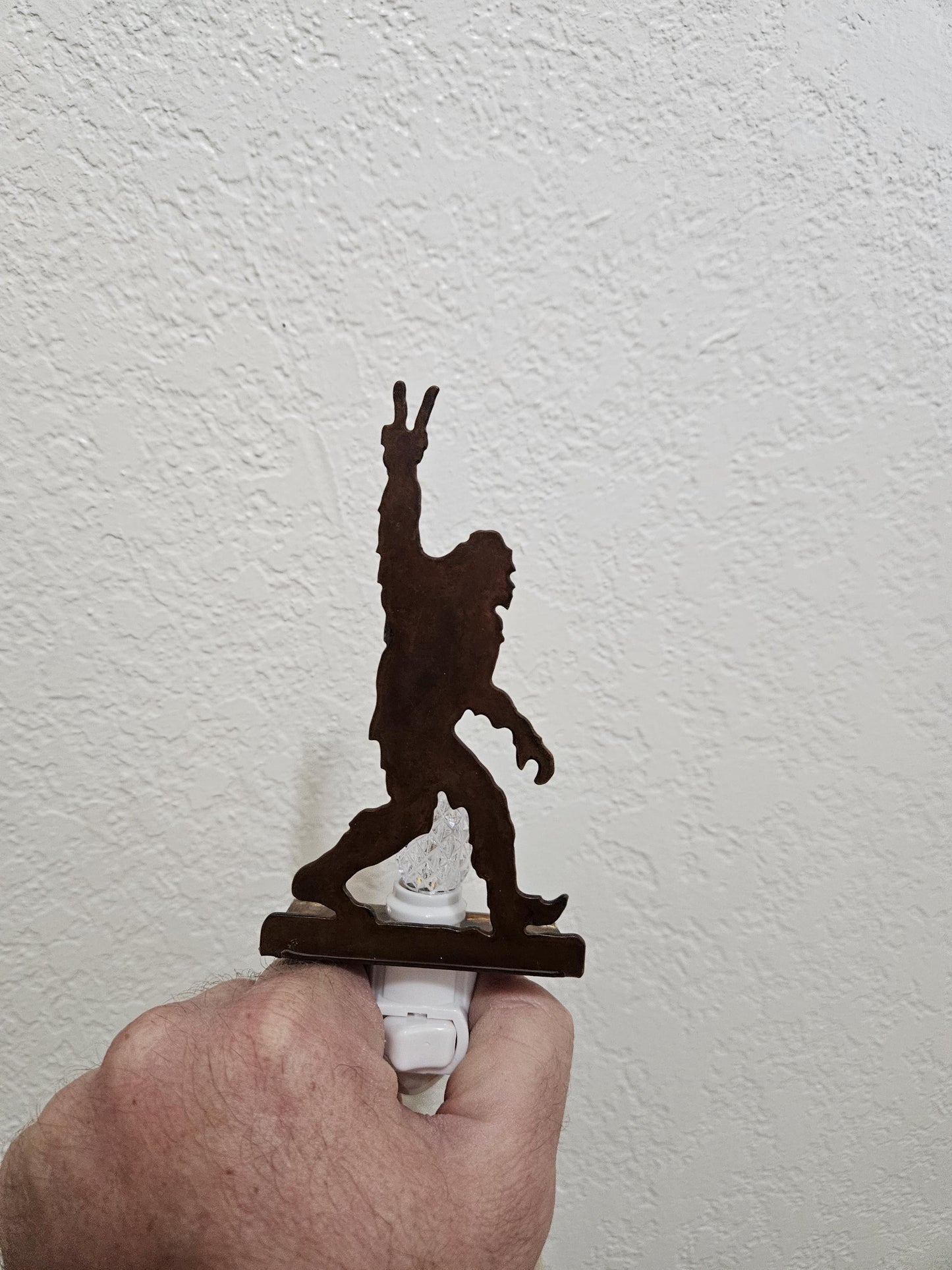 Bigfoot Flashing the Peace Sign as a Night Light- made from smooth, durable rustic steel