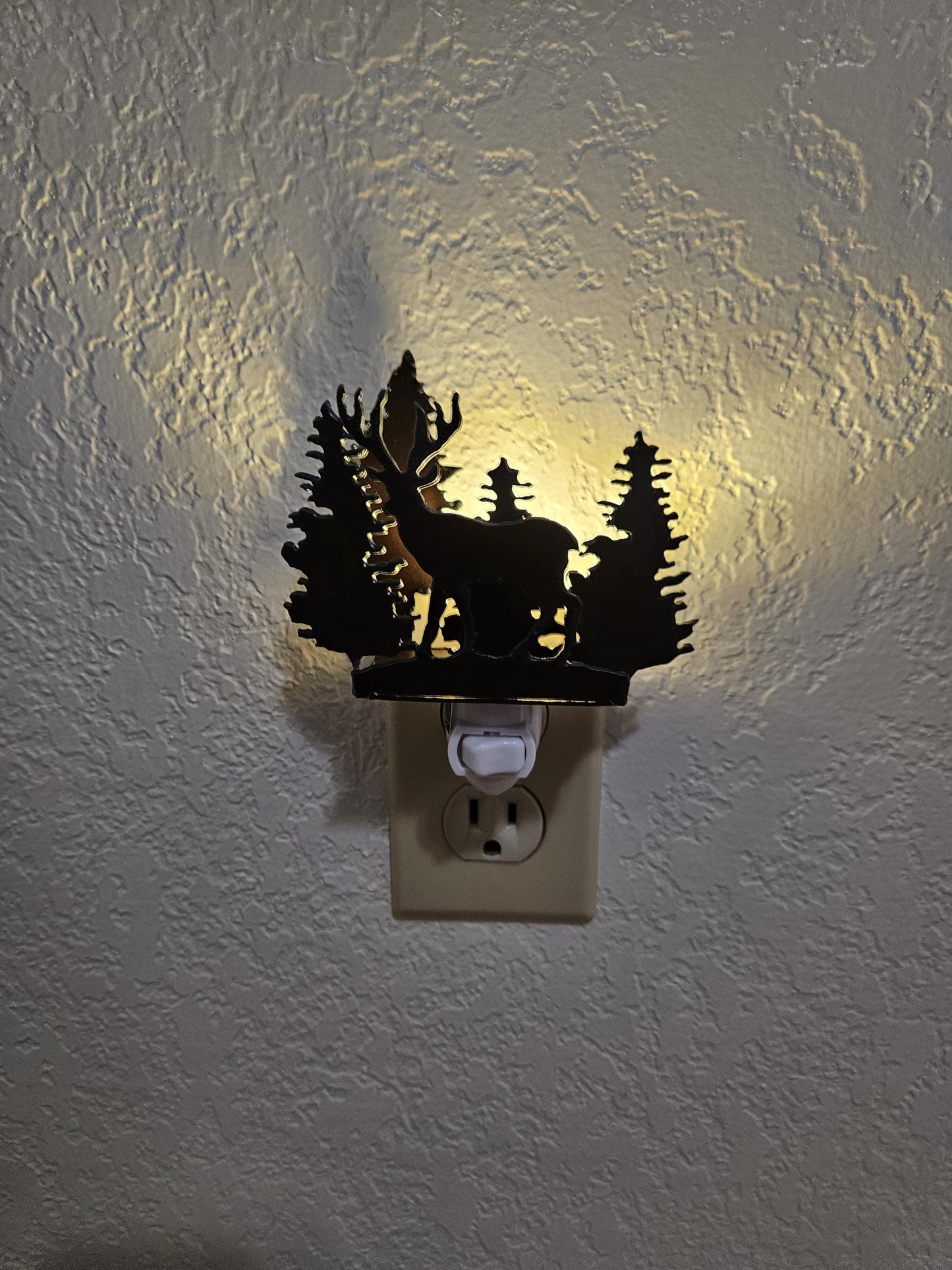 Deer Night Light with forest and scene made out of rusted steel