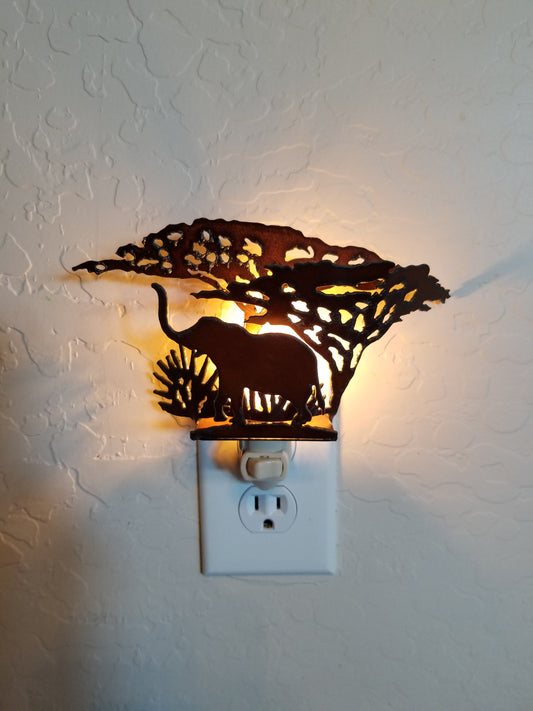 Elephant Night Light Made out of Rustic Steel Original Art