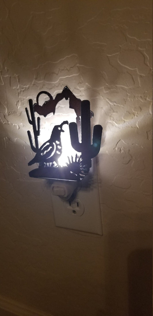 Quail Night Light made out of Rusted Steel with Desert Scene Rustic Vintage Inspired