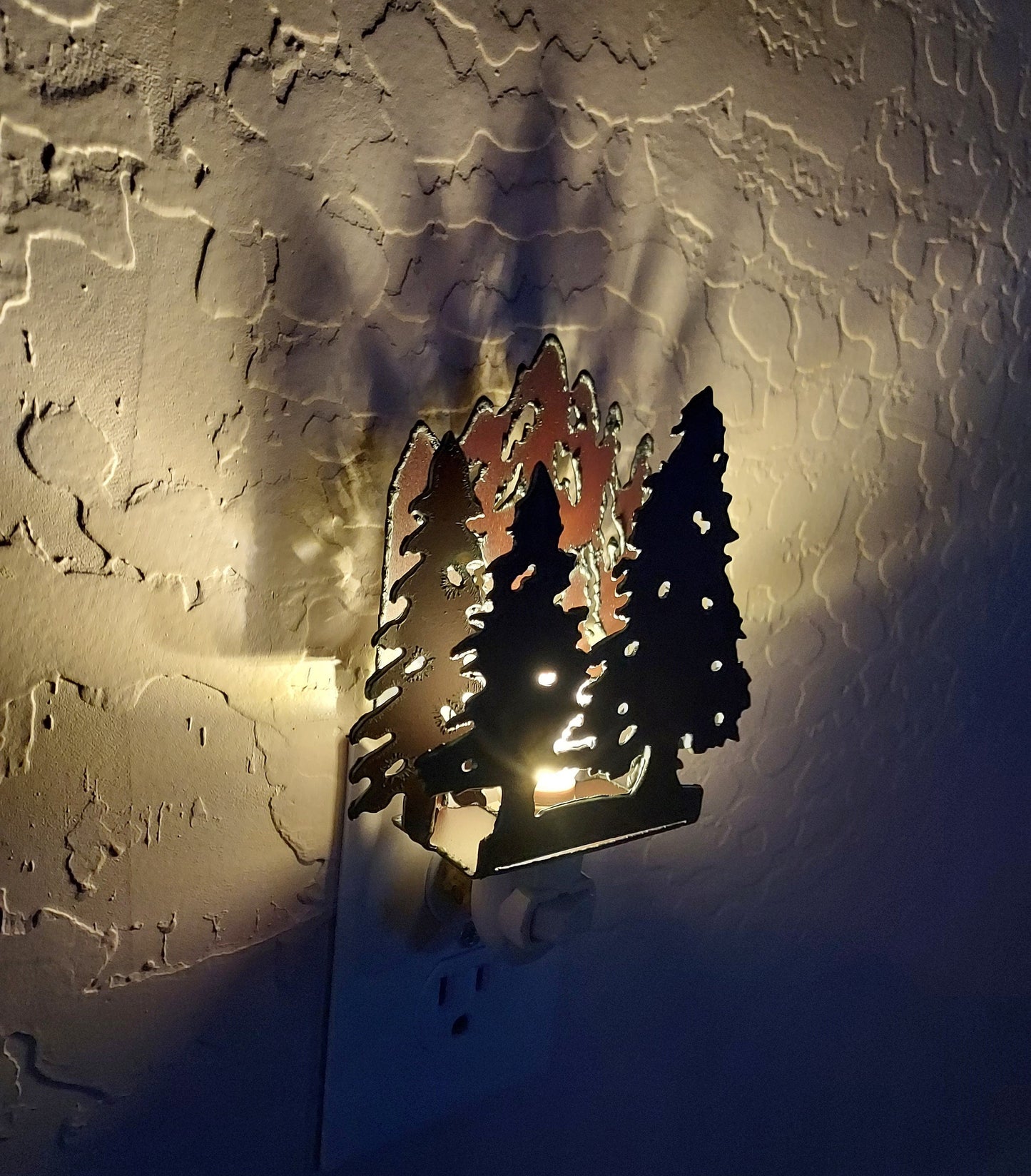 Forest Mountain Scene Night Light made out of Rusted Steel Vintage Inspired with Replaceable 7 Year LED