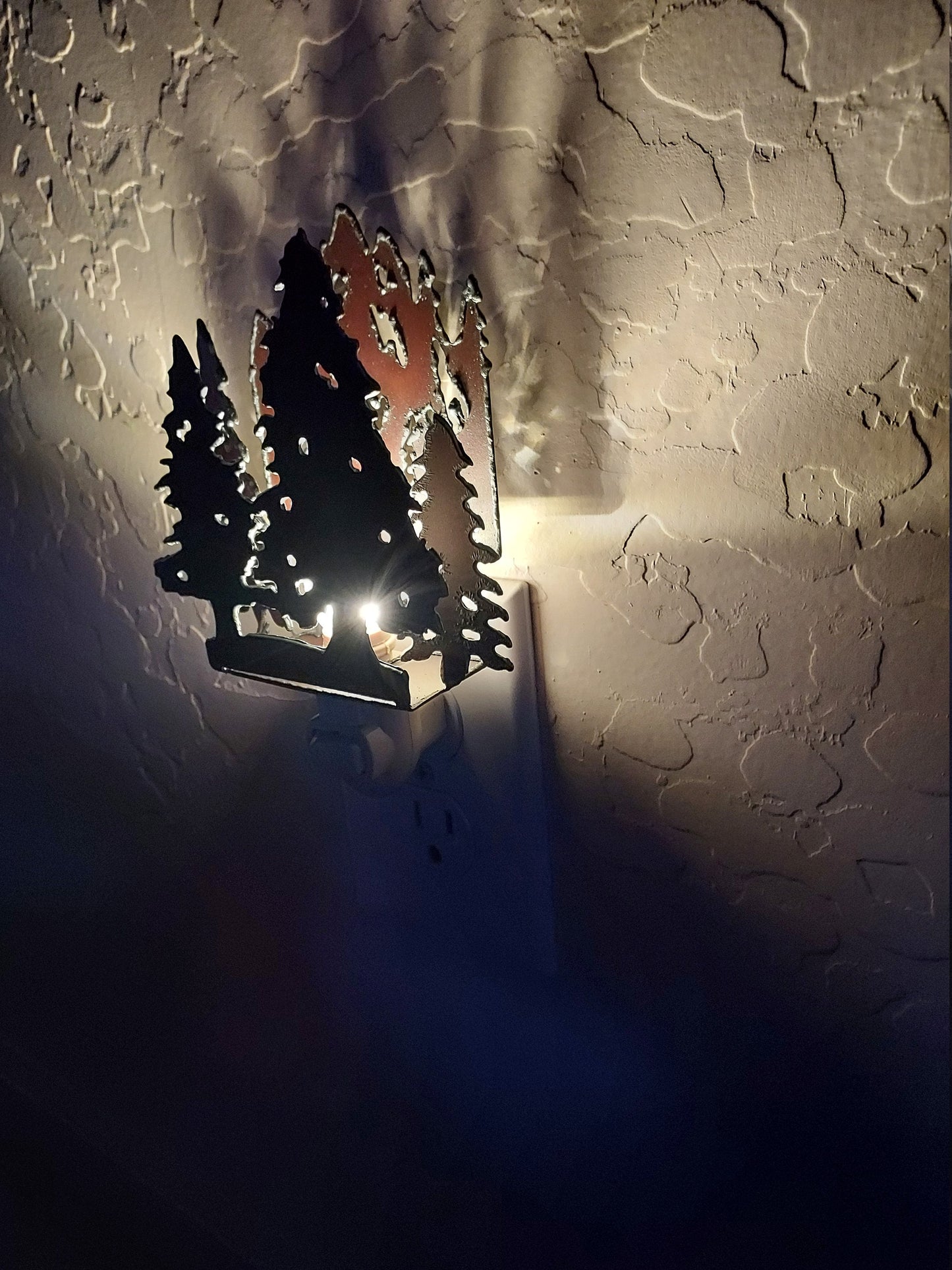 Forest Mountain Scene Night Light made out of Rusted Steel Vintage Inspired with Replaceable 7 Year LED