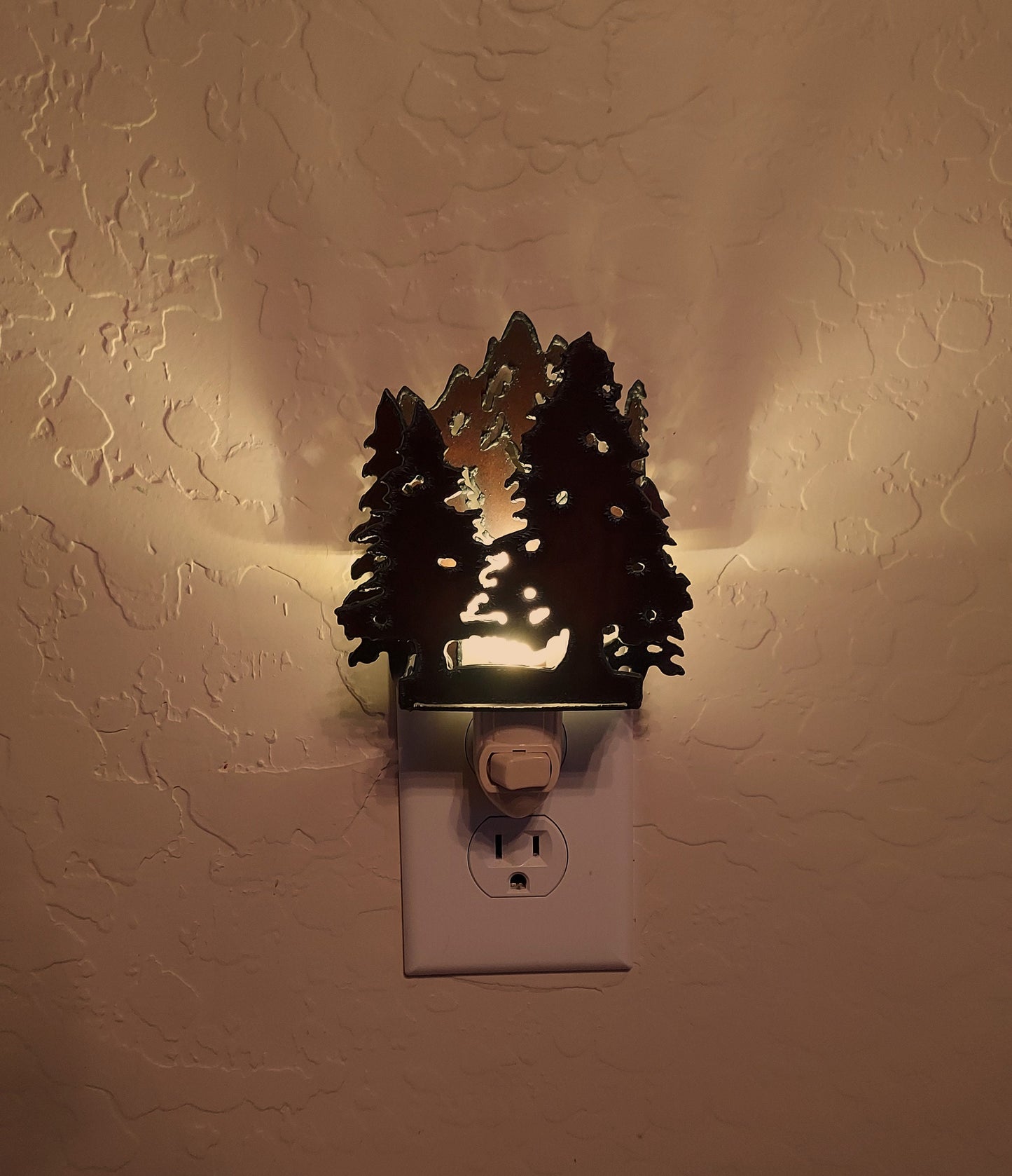 Forest Mountain Scene Night Light made out of Rusted Steel Vintage Inspired with Replaceable 7 Year LED