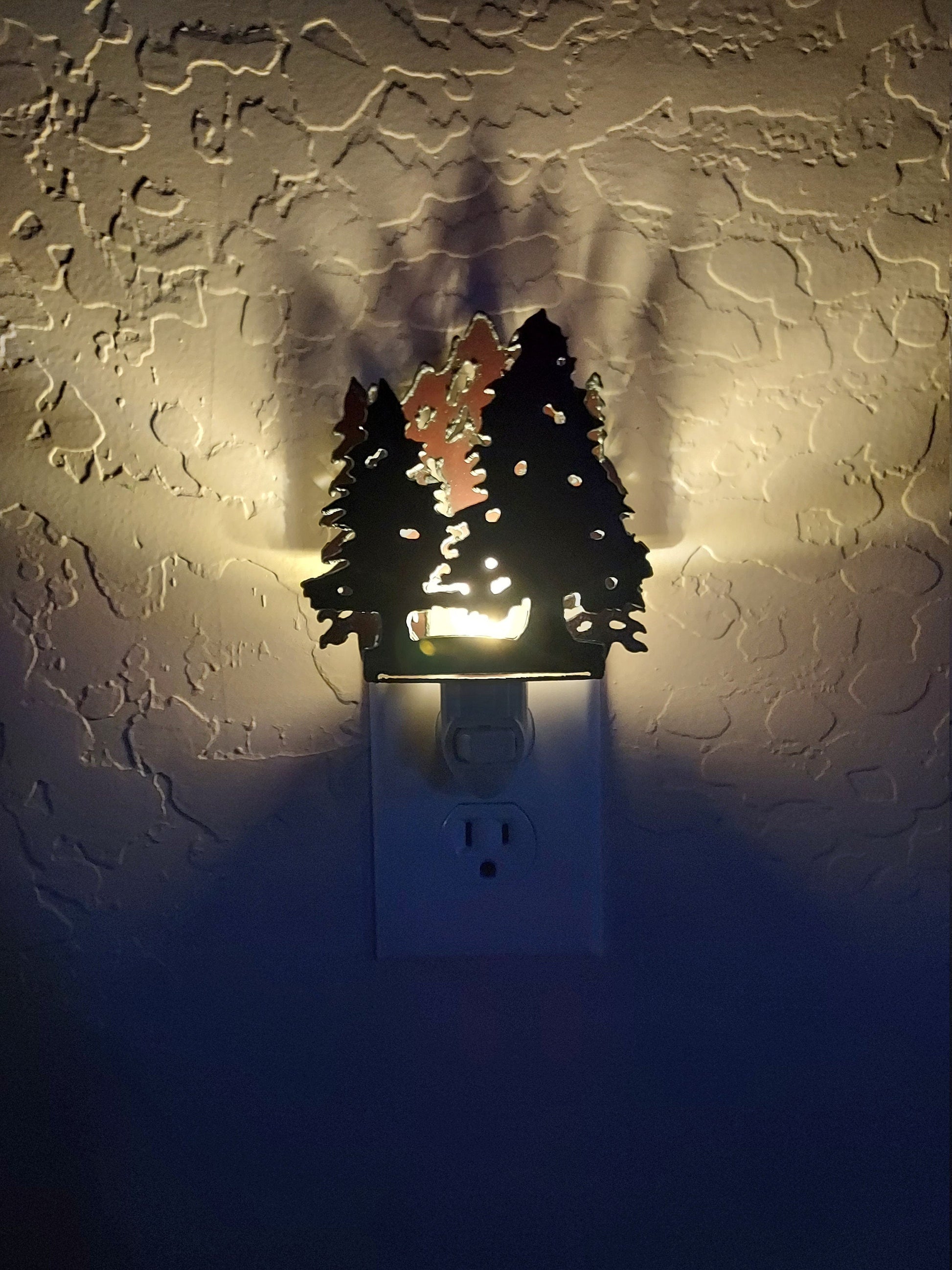 Forest Mountain Scene Night Light made out of Rusted Steel Vintage Inspired with Replaceable 7 Year LED